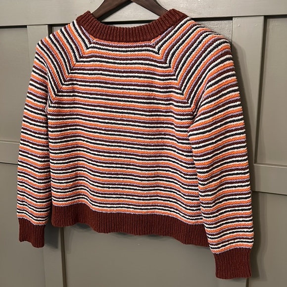 MADEWELL Arden V-Neck Crop Pullover Sweater in Stripe 100% Cotton Size Small - Picture 10 of 12